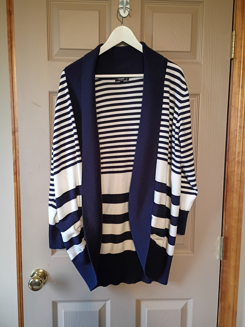 Premise Studio Striped Open Front Cardigan Sweater - Navy & White
